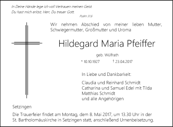 Traueranzeige von Hildegard Maria Pfeiffer von Südwest Presse