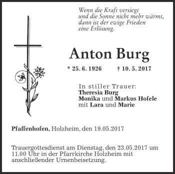 Traueranzeige von Anton Burg von Südwest Presse