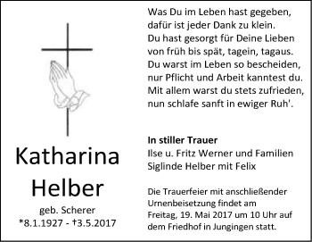 Traueranzeige von Katharina Helber von Südwest Presse