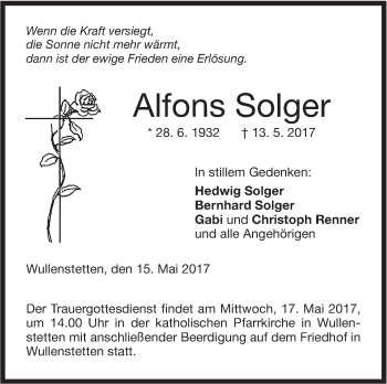 Traueranzeige von Alfons Solger von Südwest Presse