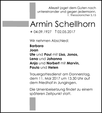 Traueranzeige von Armin Schellhorn von Südwest Presse