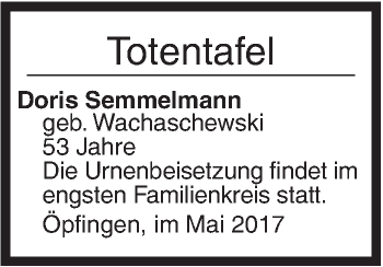 Traueranzeige von Totentafel vom 11.05.2017 von Ehinger Tagblatt