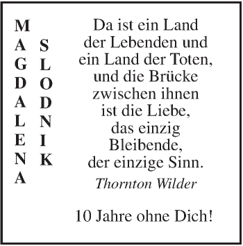 Traueranzeige von Magdalena Slodnik von Südwest Presse