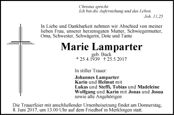 Traueranzeige von Marie Lamparter von Südwest Presse