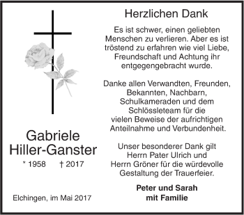 Traueranzeige von Gabriele Hiller-Ganster von Südwest Presse