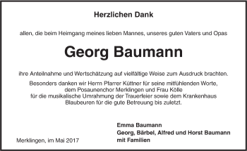 Traueranzeige von Georg Baumann von Südwest Presse