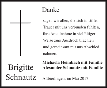 Traueranzeige von Brigitte Schnautz von Ehinger Tagblatt