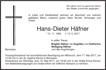 Traueranzeige von Hans-Dieter Häfner von Südwest Presse