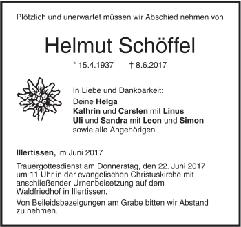 Traueranzeige von Helmut Schöffel von Südwest Presse