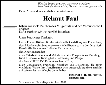 Traueranzeige von Helmut Faul von Südwest Presse