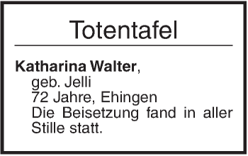 Traueranzeige von Totentafel vom 02.06.2017 von Ehinger Tagblatt