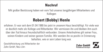 Traueranzeige von Robert Henle von Südwest Presse