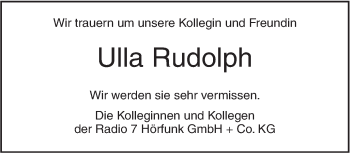 Traueranzeige von Ulla Rudolph von Südwest Presse