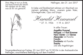 Traueranzeige von Harald Hummel von Südwest Presse