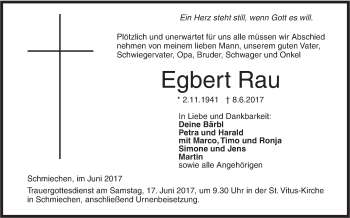 Traueranzeige von Egbert Rau von Ehinger Tagblatt