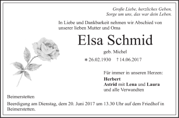 Traueranzeige von Elsa Schmid von Südwest Presse