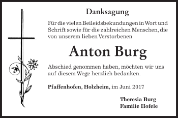 Traueranzeige von Anton Burg von Südwest Presse