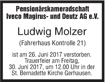 Traueranzeige von Ludwig Molzer von Südwest Presse