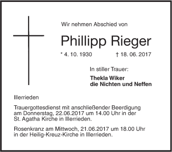 Traueranzeige von Phillipp Rieger von Südwest Presse