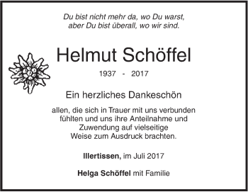 Traueranzeige von Helmut Schöffel von Südwest Presse