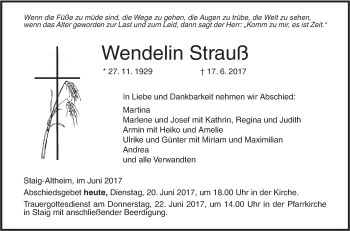 Traueranzeige von Wendelin Strauß von Südwest Presse