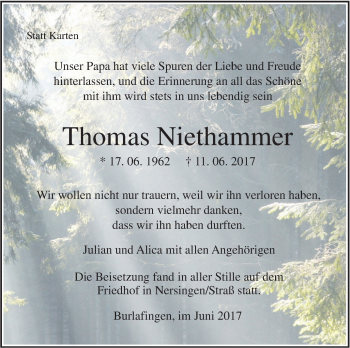 Traueranzeige von Thomas Niethammer von Südwest Presse