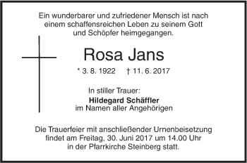 Traueranzeige von Rosa Jans von Südwest Presse