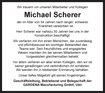 Traueranzeige von Michael Scherer von Südwest Presse