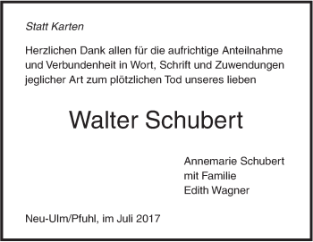 Traueranzeige von Walter Schubert von Südwest Presse