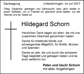 Traueranzeige von Hildegard Schorn von Südwest Presse