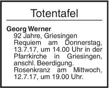 Traueranzeige von Totentafel vom 11.07.2017 von Ehinger Tagblatt