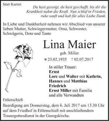 Traueranzeige von Lina Maier von Südwest Presse