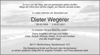 Traueranzeige von Dieter Wegerer von Südwest Presse