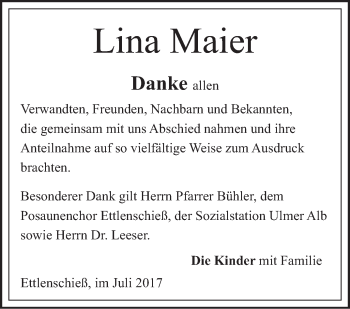 Traueranzeige von Lina Maier von Südwest Presse