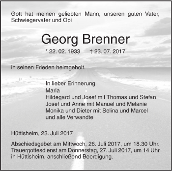 Traueranzeige von Georg Brenner von Südwest Presse