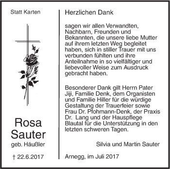 Traueranzeige von Rosa Sauter von Südwest Presse