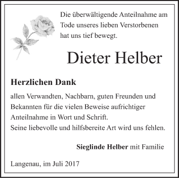 Traueranzeige von Dieter Helber von Südwest Presse