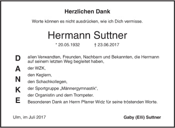 Traueranzeige von Hermann Suttner von Südwest Presse