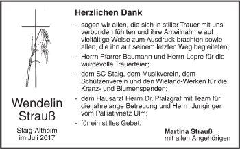 Traueranzeige von Wendelin Strauß von Südwest Presse