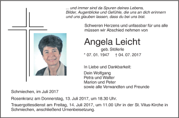 Traueranzeige von Angela Leicht von Südwest Presse