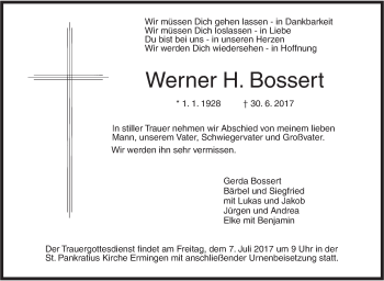 Traueranzeige von Werner H. Bossert von Südwest Presse