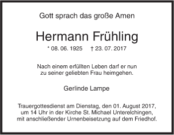 Traueranzeige von Hermann Frühling von Südwest Presse