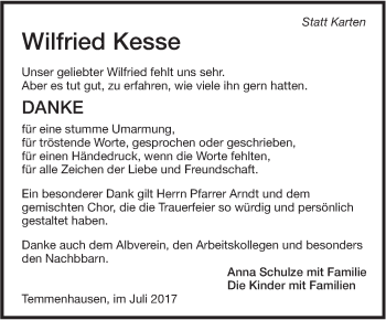 Traueranzeige von Wilfried Kesse von Südwest Presse