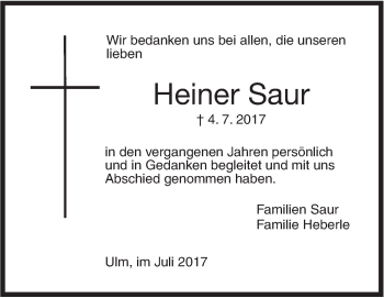 Traueranzeige von Heiner Saur von Südwest Presse