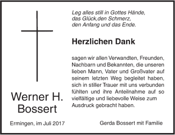 Traueranzeige von Werner H. Bossert von Südwest Presse