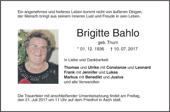 Traueranzeige von Brigitte Bahlo von Südwest Presse