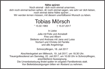 Traueranzeige von Tobias Mörsch von Südwest Presse