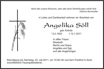 Traueranzeige von Angelika Söll von Südwest Presse