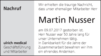 Traueranzeige von Martin Nusser von Südwest Presse