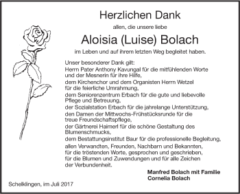 Traueranzeige von Aloisia Bolach von Ehinger Tagblatt